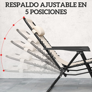 Set de 2 Tumbonas Jardín Exterior Plegables con Mesa Auxiliar Portavasos Tumbonas de Gravedad Cero con Respaldo Ajustable Reposabrazos Extraíble para Patio Piscina Terraza Exterior Beige