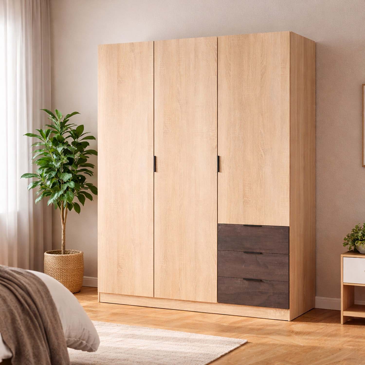 Armadio Guardaroba 3 Ante 3 Cassetti E 4 Ripiani Con Appendiabiti Per Camera Da Letto Moderna Urban Design 180 x 121 x 52 Cm Colore Rovere E Ruggine