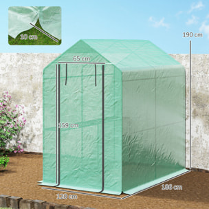 Serre de jardin 2 tablettes dim. 1,86L x 1,2l x 1,9H m porte déroulante acier PE haute densité 140 g/m² vert