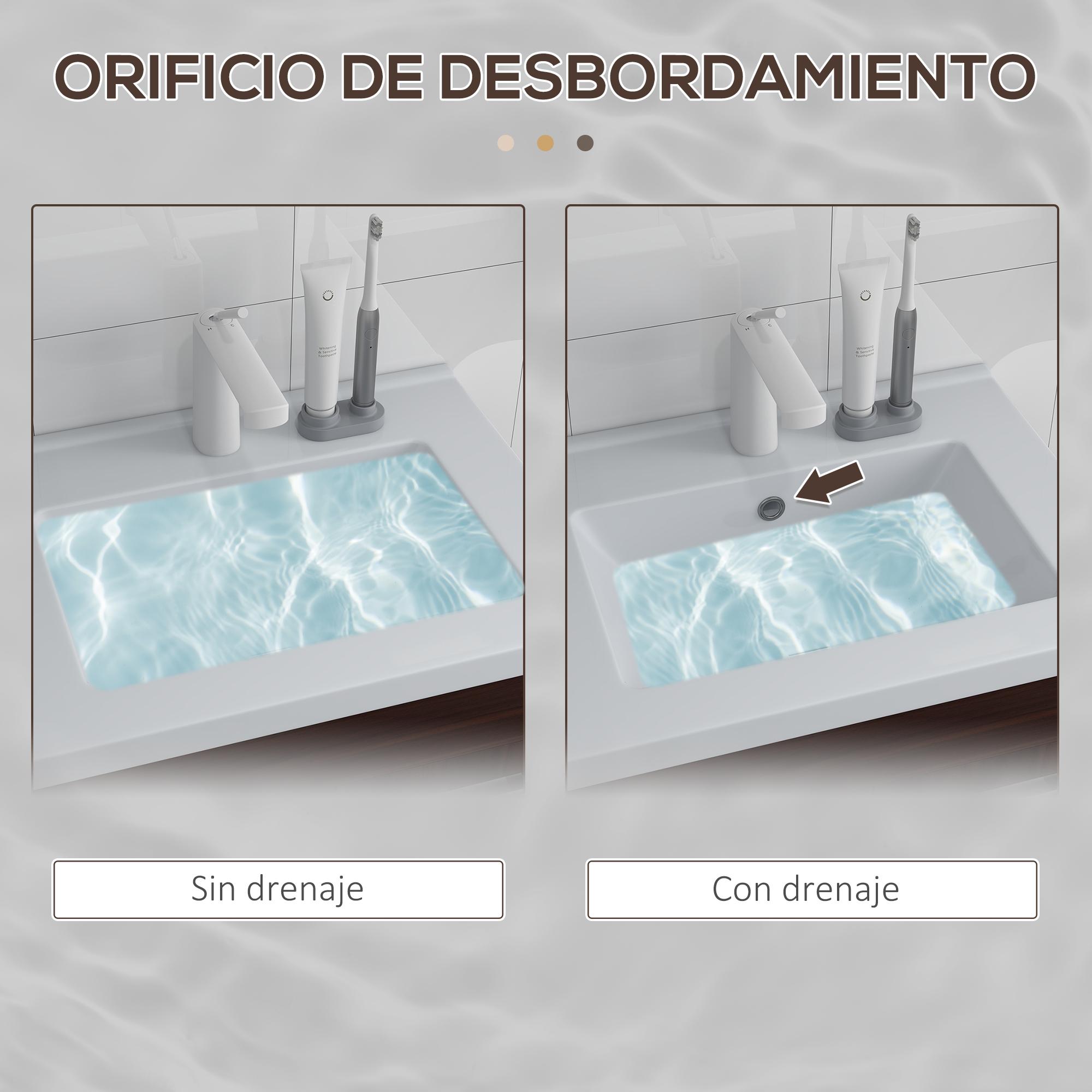 Mueble de Baño con Lavabo Cerámico Armario Bajo de Lavabo de Pared con 2 Puertas y Estante Ajustable Acabado Melamina 60x45,5x60 cm Marrón