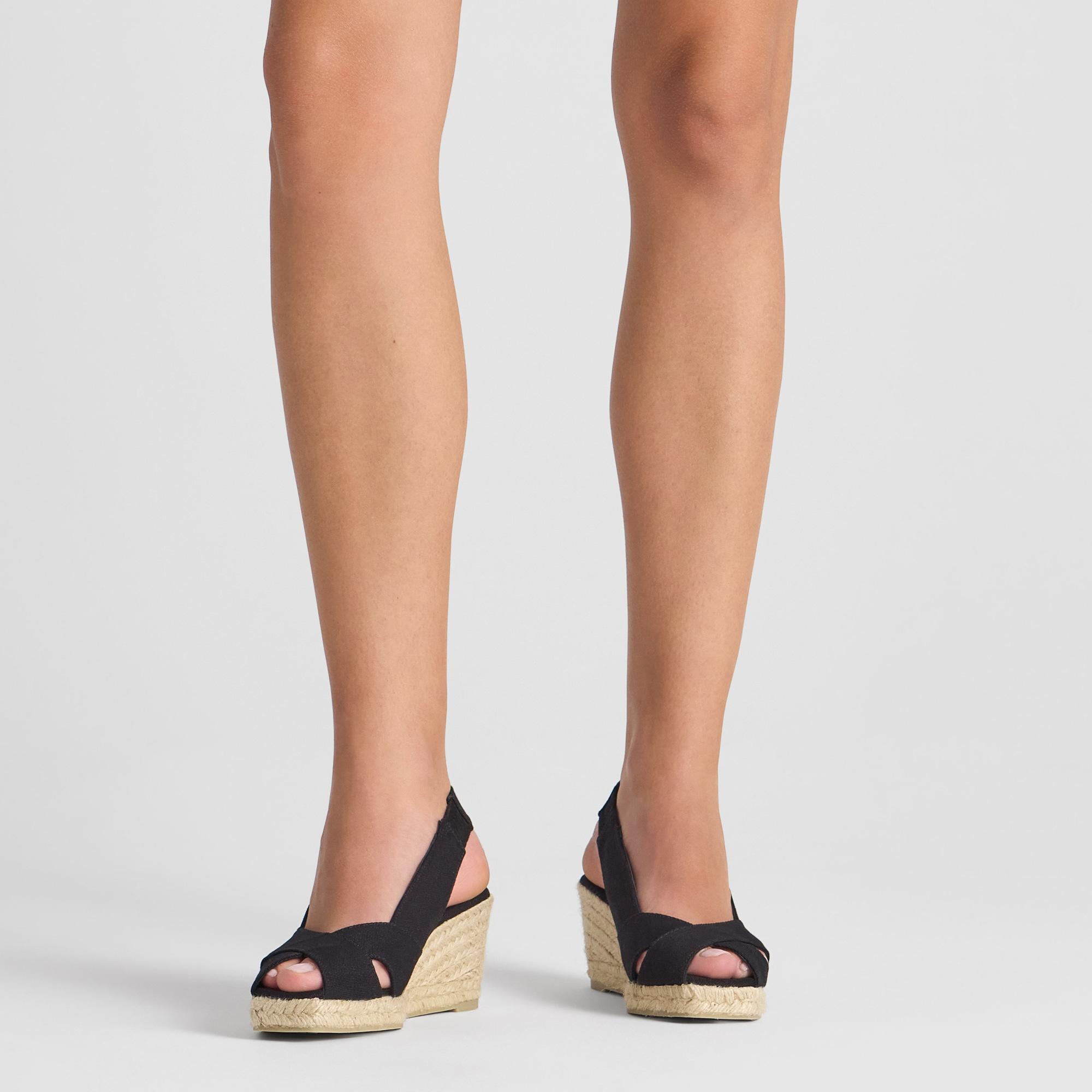 Alpargata destalonada Diana cuña de yute estilo peep toe en algodón