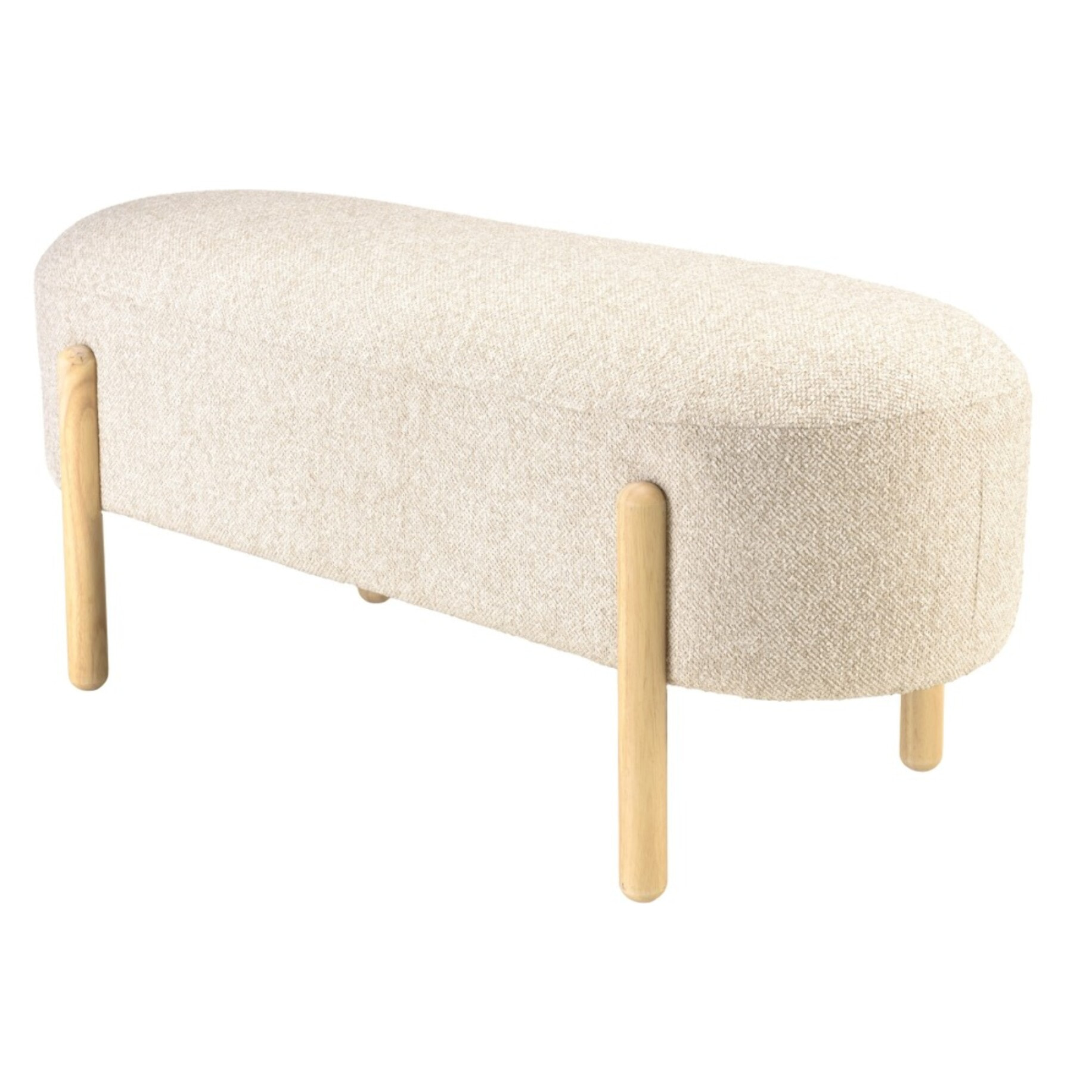 LEOPOLD - Banc en tissu effet laine beige et pieds bois