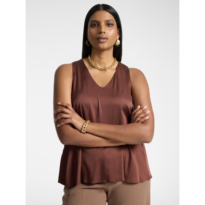 Elena Mirò - Top in raso di viscosa scollo a V - Marrone