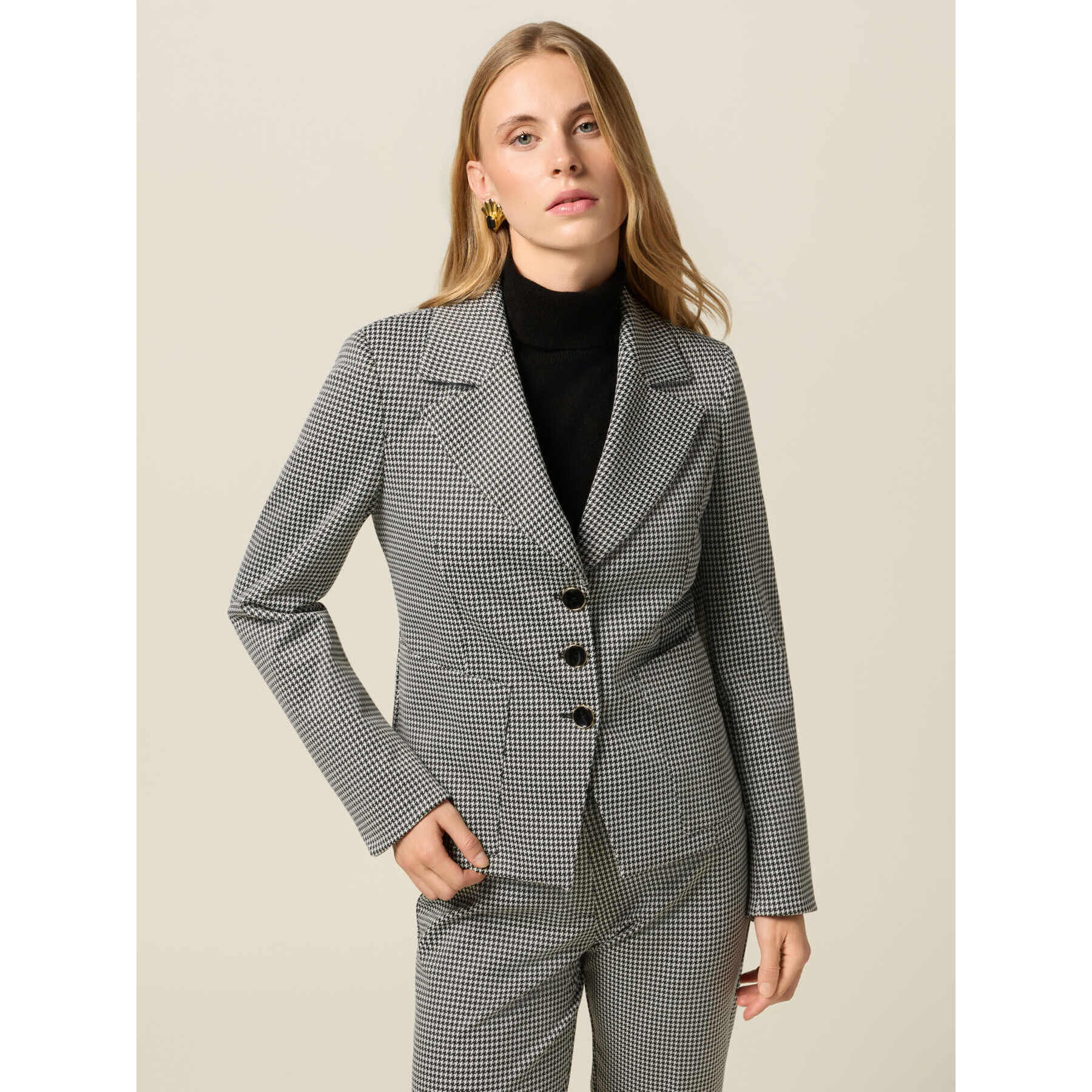 Oltre - Blazer de pata de gallo en punto milano - Gris