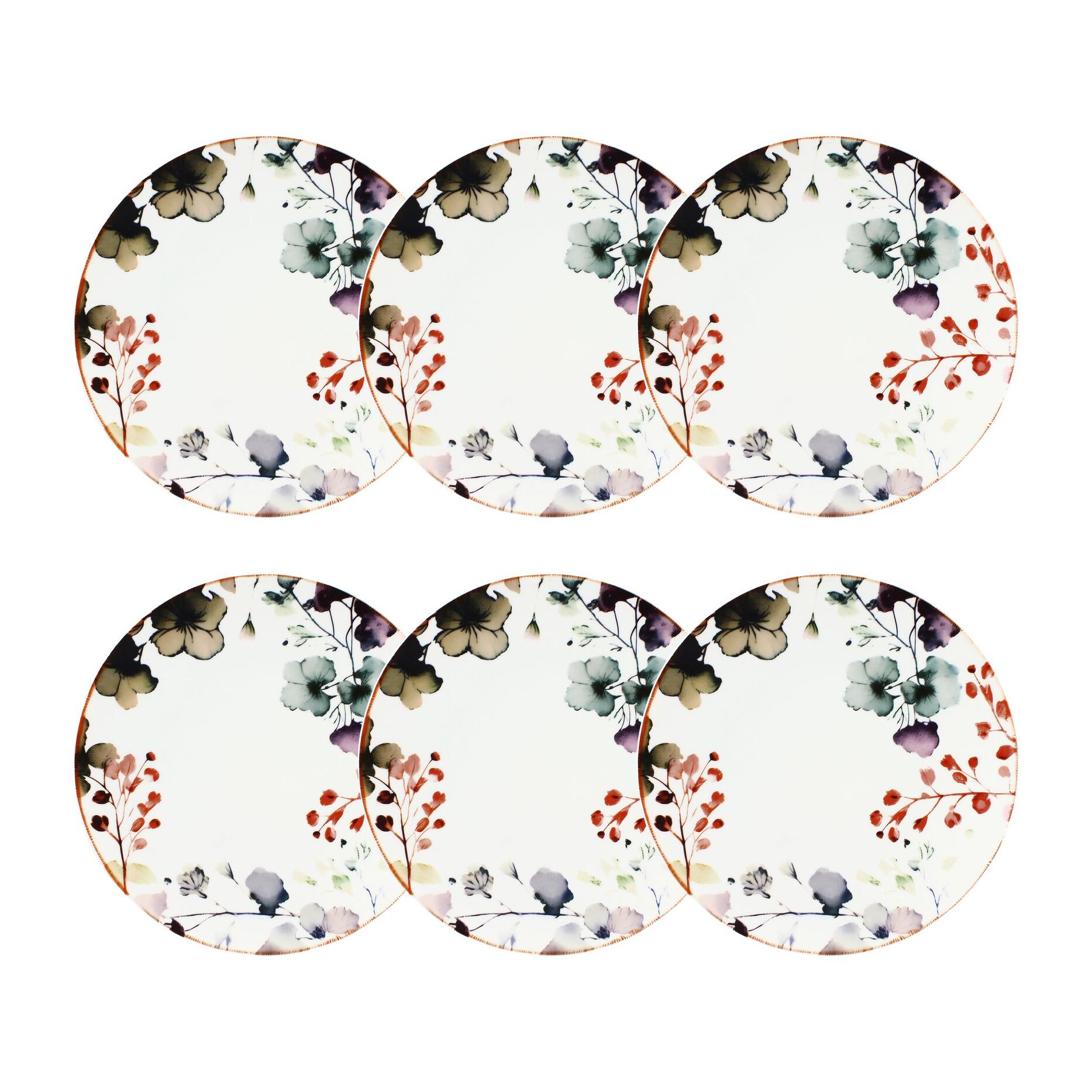 Lot de 6 assiettes plates en porcelaine blanche 27cm AQUARELLE