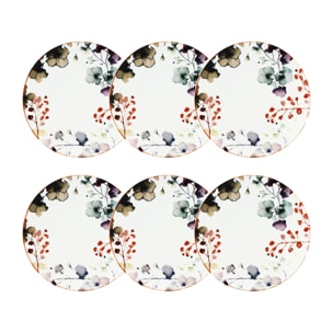 Lot de 6 assiettes plates en porcelaine blanche 27cm AQUARELLE