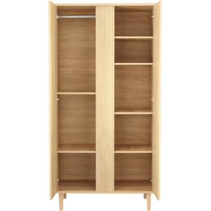Armoire 2 portes avec détail imitation bois texturé et pieds bois