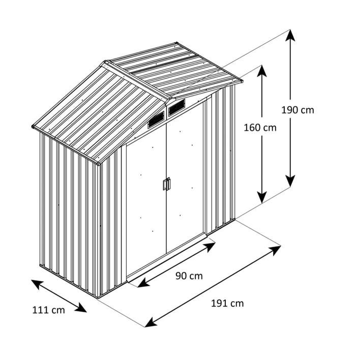 Abri de jardin métal gris/vert 2,12 m² + kit d'ancrage