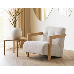 Lola - fauteuil en tissu texturé - accoudoirs en chêne massif FSC  100% - Beige