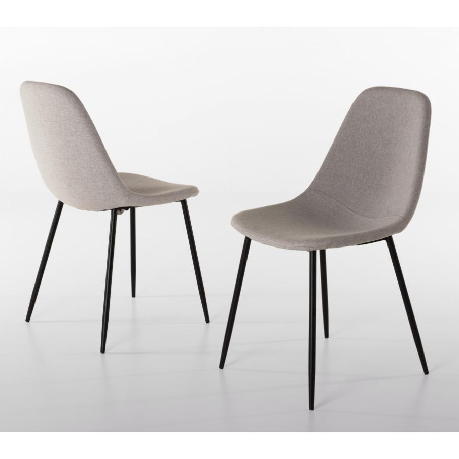 AUGUSTIN - Lot de 2 chaises tissu blanc écru pieds métal noir