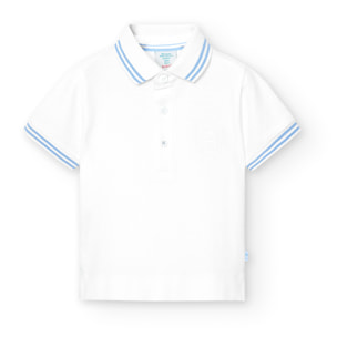 Polo piqué bebé niño, estampado, blanco, cuello polo, manga