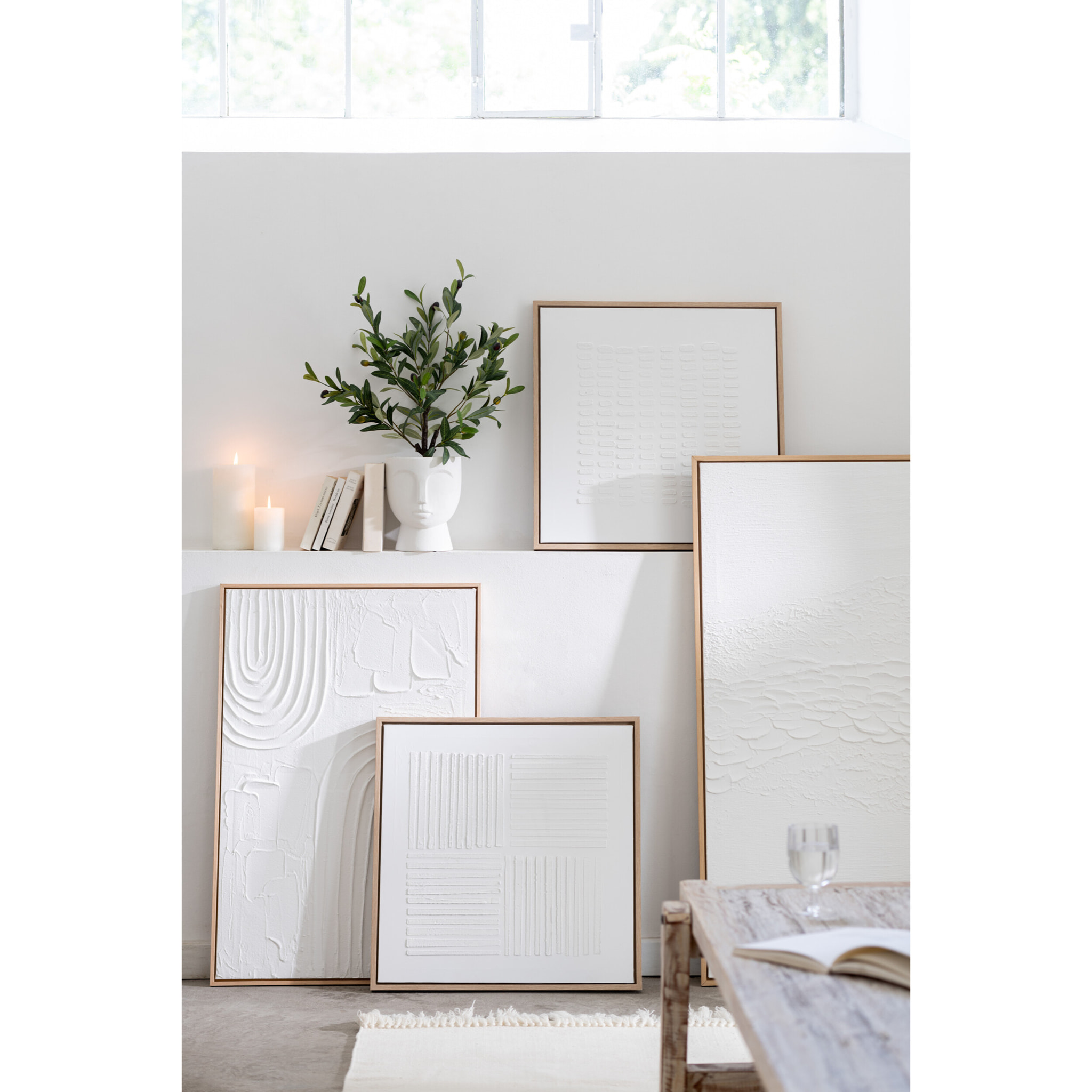 J-Line Tableau Traits Toile Blanc Assortiment De 3