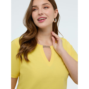 Fiorella Rubino - T-shirt in cotone con catenella gold - Giallo