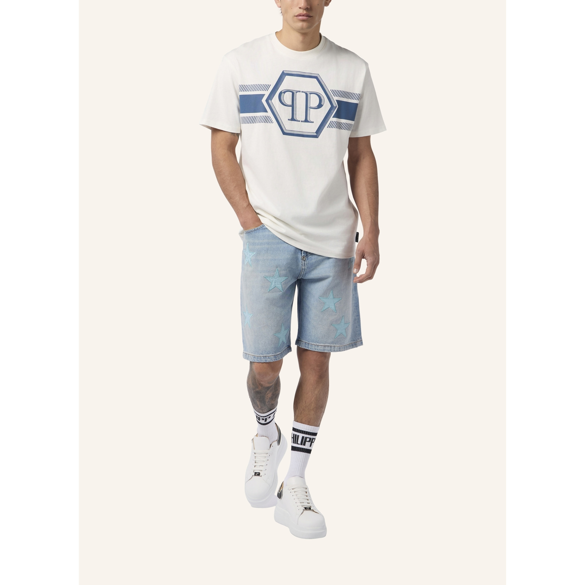PHILIPP PLEIN Camiseta de cuello redondo y manga corta HEXAGON
