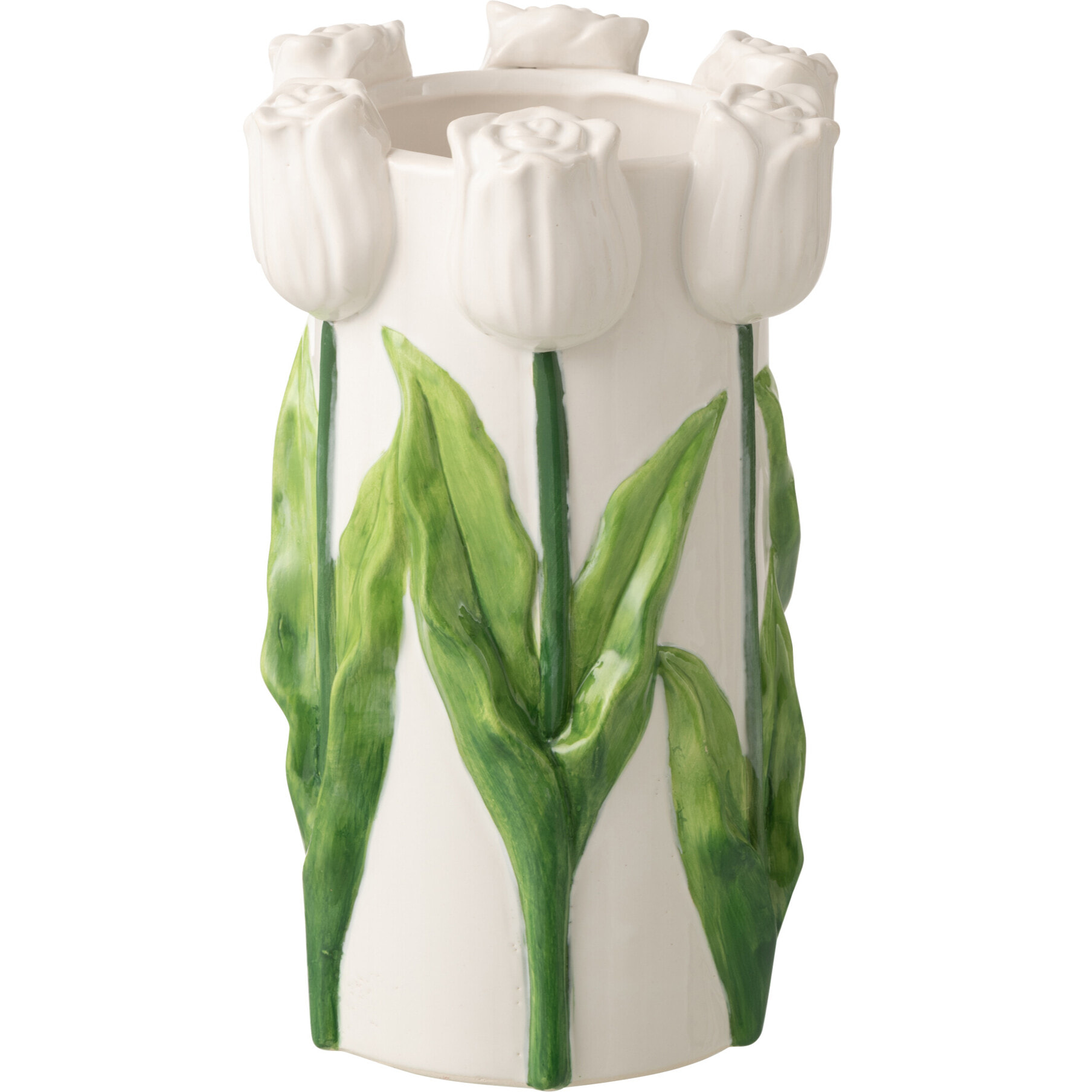 J-Line Vase Tulipe - céramique - blanc/vert - medium
