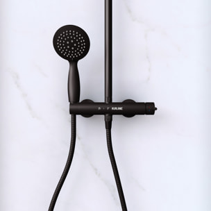 Paroi de Douche 120x200 Verre 8mm & Cadre Noir + Receveur Blanc 80x120 + Colonne de Douche Mécanique