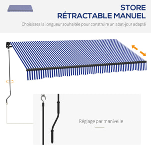 Store banne manuel rétractable inclinaison réglable manivelle alu polyester anti-UV bleu blanc