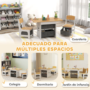 Mesa Infantil con 2 Sillas, Mesa y Sillas Infantil con 6 Cajones de Tela, Diseño Estrellas, para Niños y Niñas de 3-8 Años, para Hogar, Guardería, Aulas, Natural