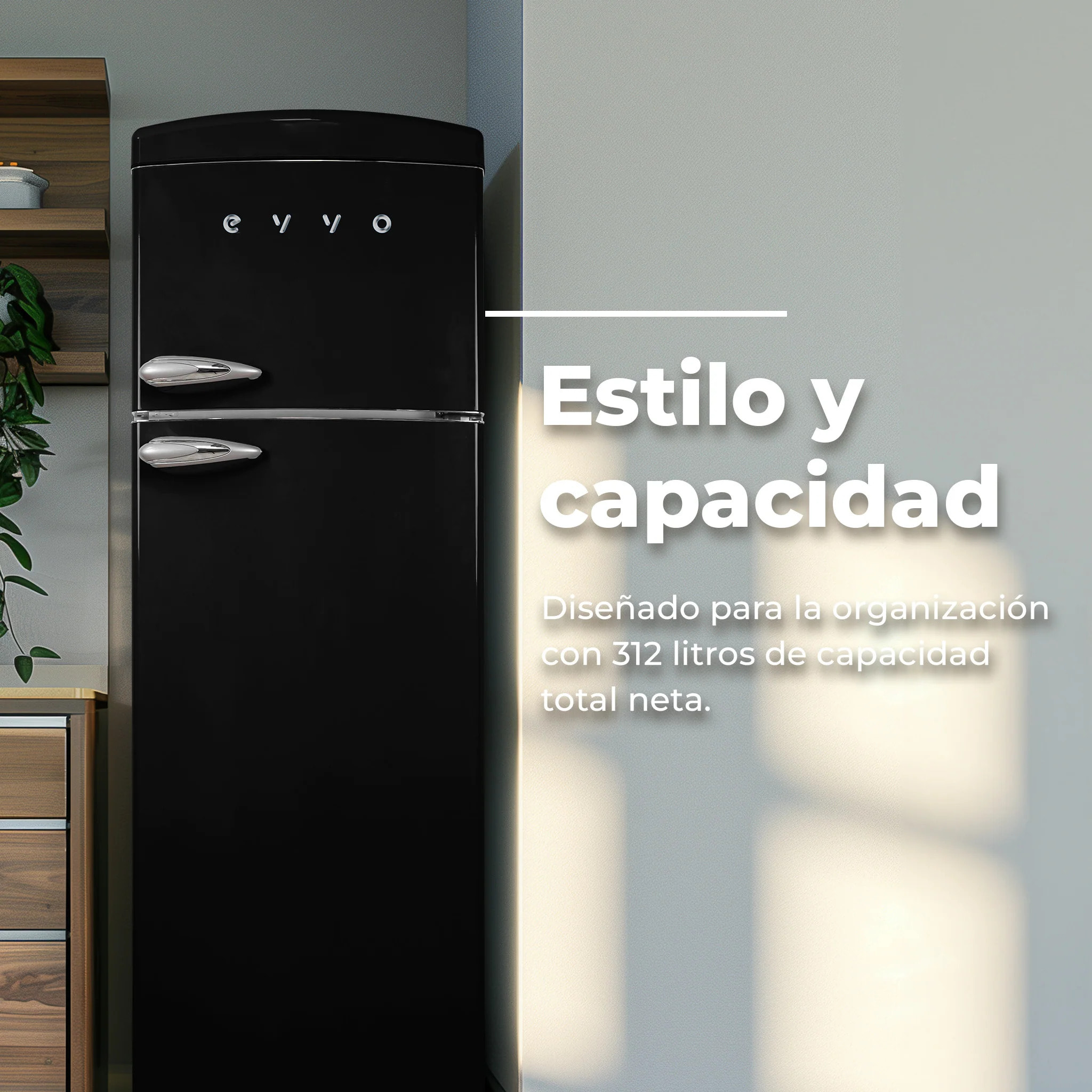 Frigorífico 2 puertas Evvo F50 Retro Gris, 242 l + 70 l, Gris, Total No Frost