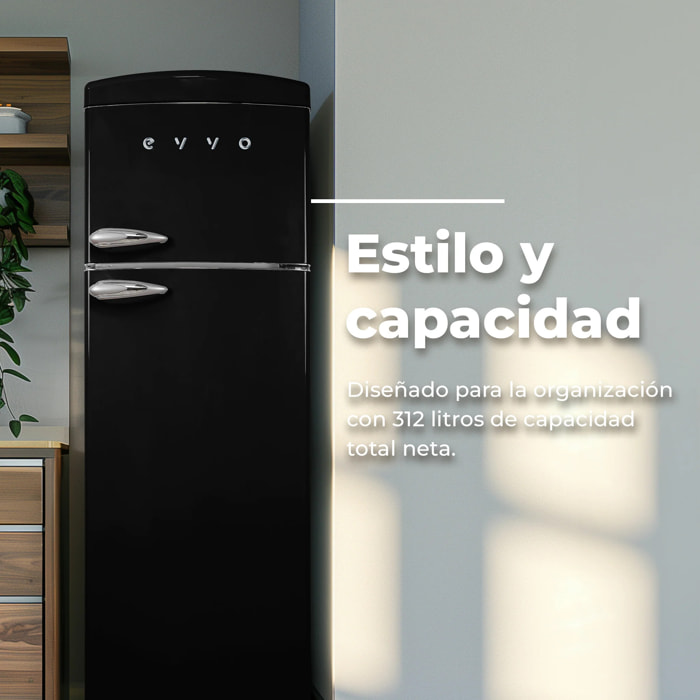 Frigorífico 2 puertas Evvo F50 Retro Gris, 242 l + 70 l, Gris, Total No Frost