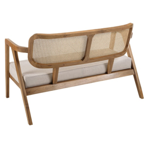WILL - Canapé FLORES 2 p. en teck dossier cannage naturel coussin gris