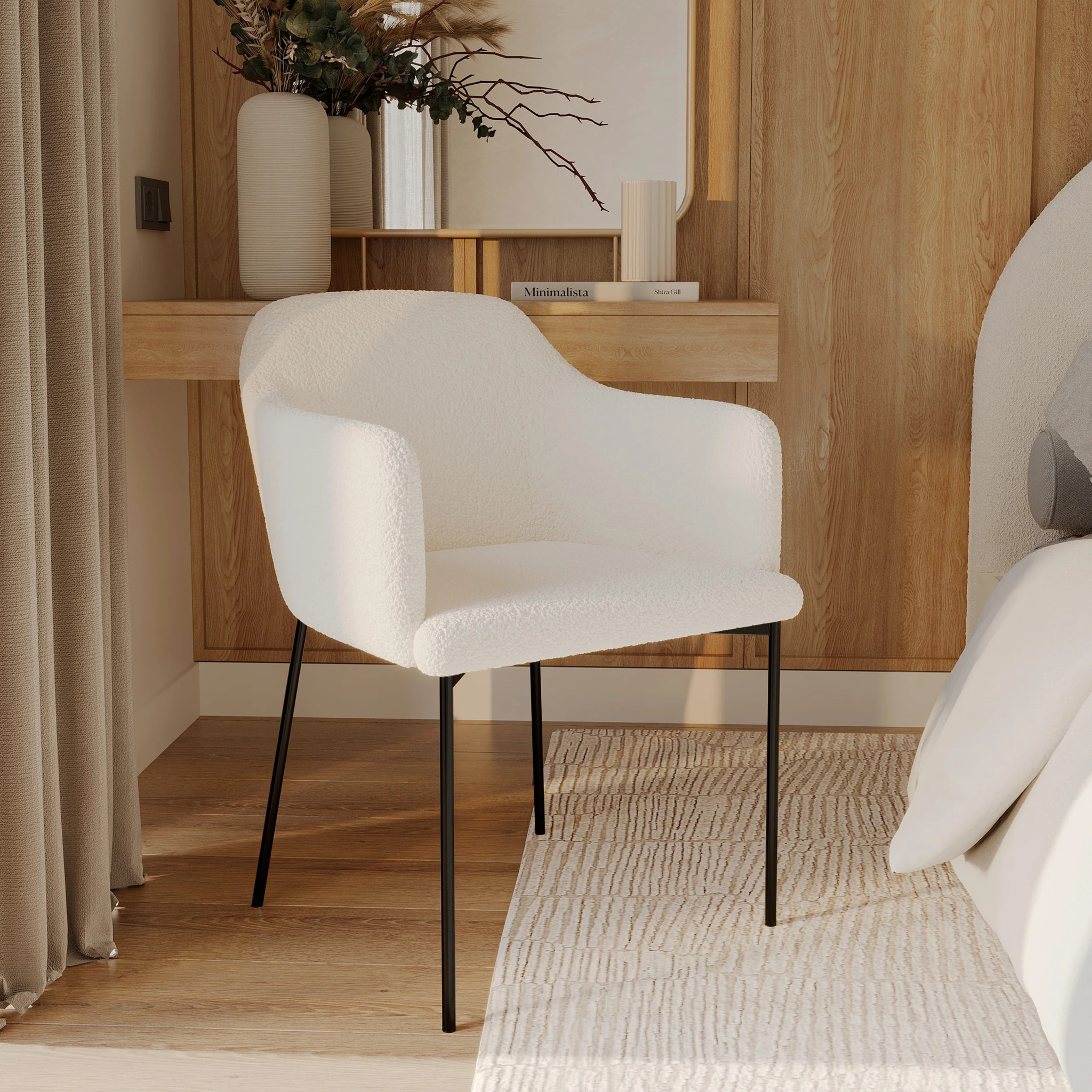 Fauteuil blanc en tissu effet laine bouclette - Glam