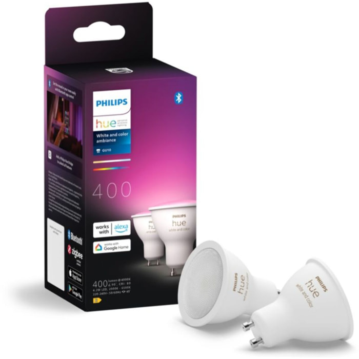 Ampoule LED connectée PHILIPS HUE GU10 White&Color Ambiance pack de 2