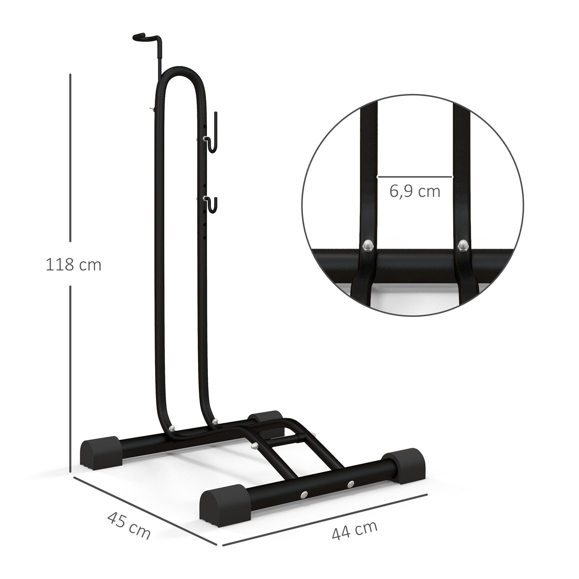 Soporte para Bicicletas de Suelo Aparcamiento para Bicicletas Vertical y Horizontal con Ganchos Ajustables para Bicicletas de 6-28 Pulgadas y 700 C Negro