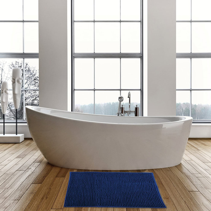 Alfombra de baño MSV "Chenille" antideslizante de microfibra en color azul oscuro 60 x 90 cm