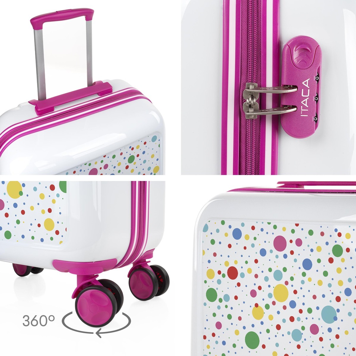 Juego De Maletas Pc Itaca Base Blanco/Fucsia Blanco Dots