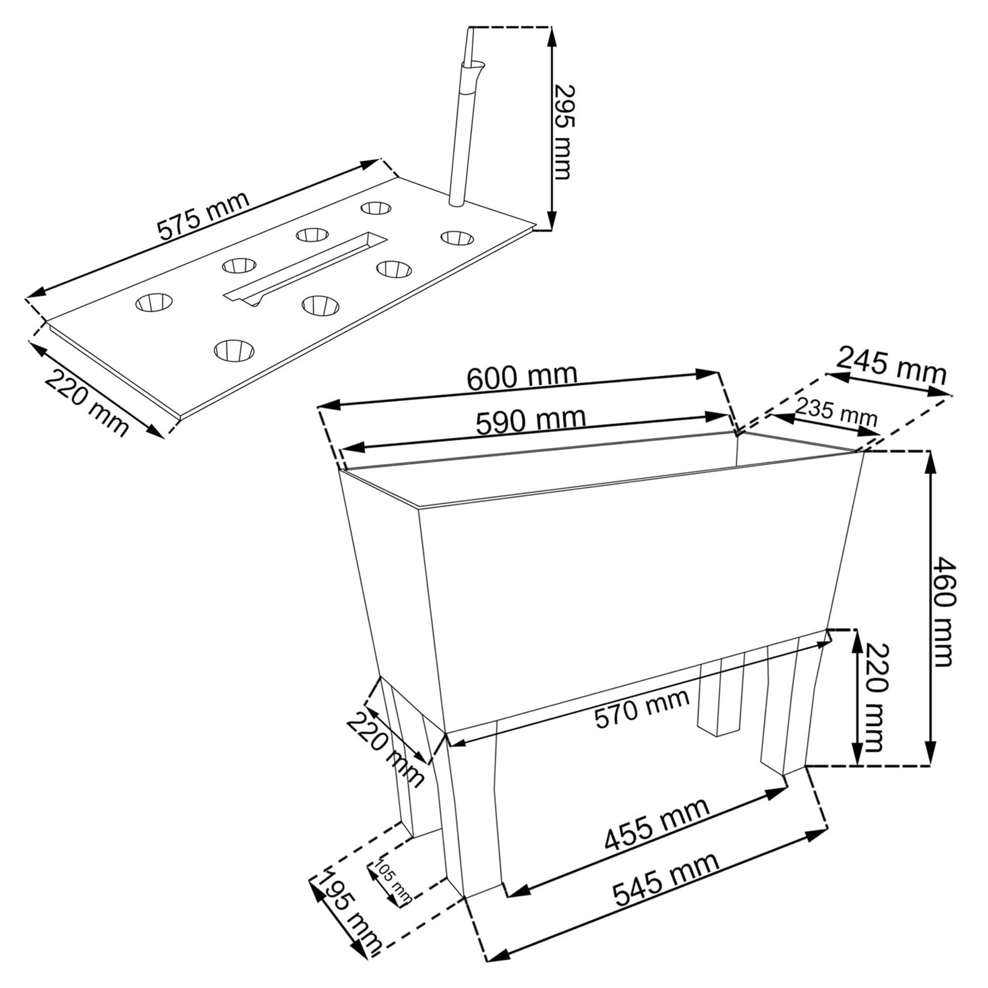 Jardinera c/ patas mod. rato jh 600. c/autorriego 60x25x46cm. blanco