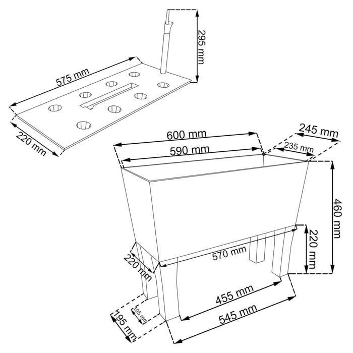Jardinera c/ patas mod. rato jh 600. c/autorriego 60x25x46cm. blanco
