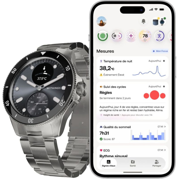 Montre santé WITHINGS Scanwatch Nova 42mm Noire