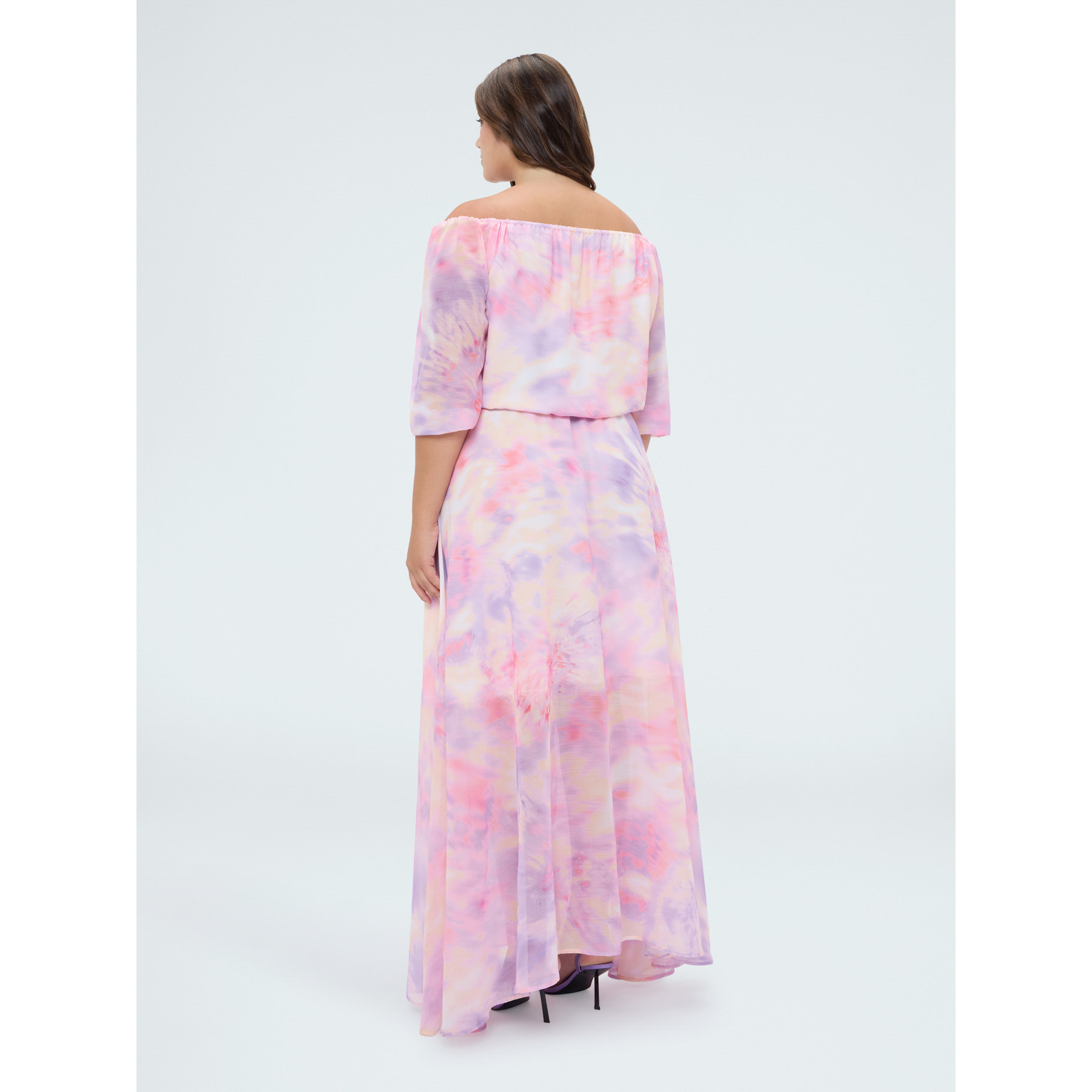 Fiorella Rubino - Vestito lungo off shoulder stampa sfumata - Rosa