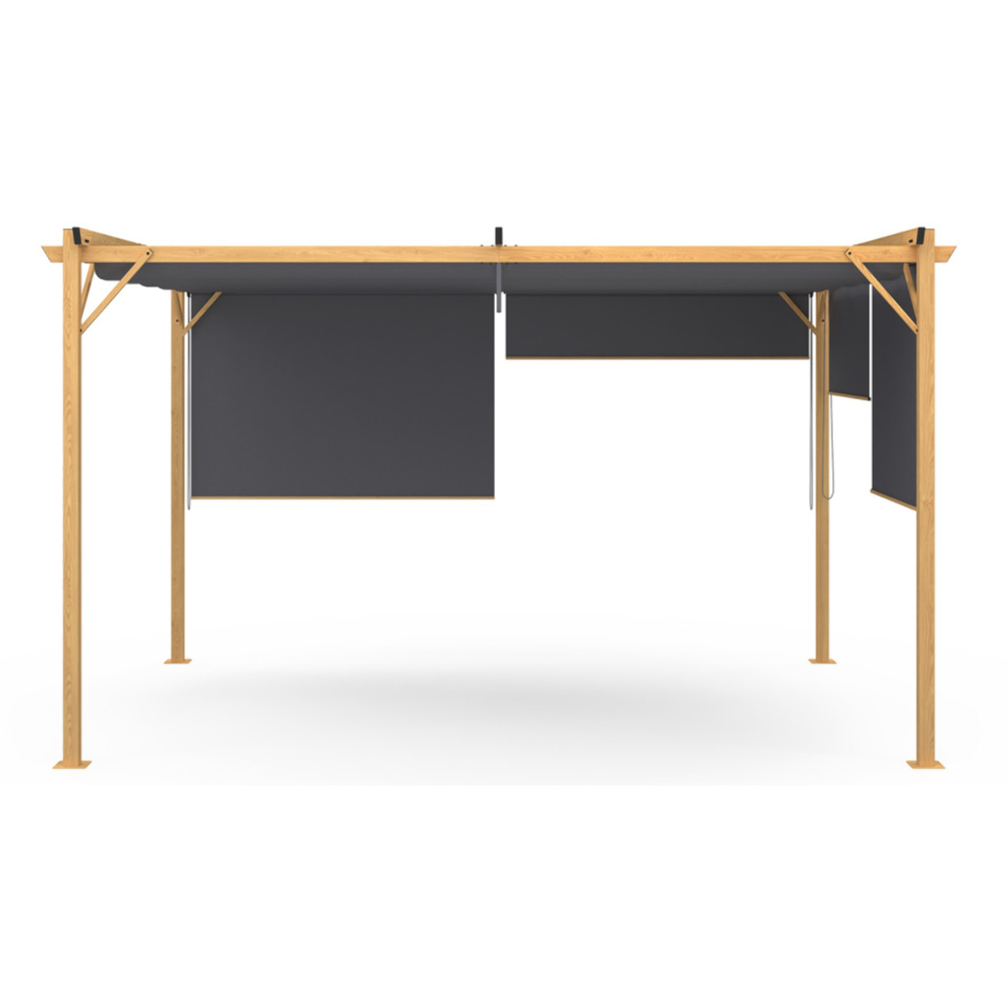 Pergola Marina en acier effet bois avec toit rétractable et 4 stores gris 3x4m