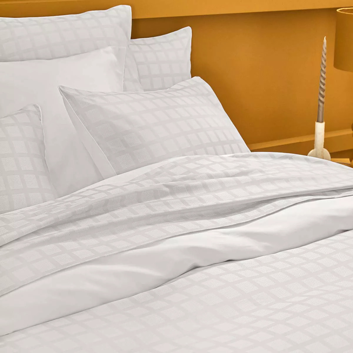 Housse de couette satin de coton motif jacquard blanc Allegria neige