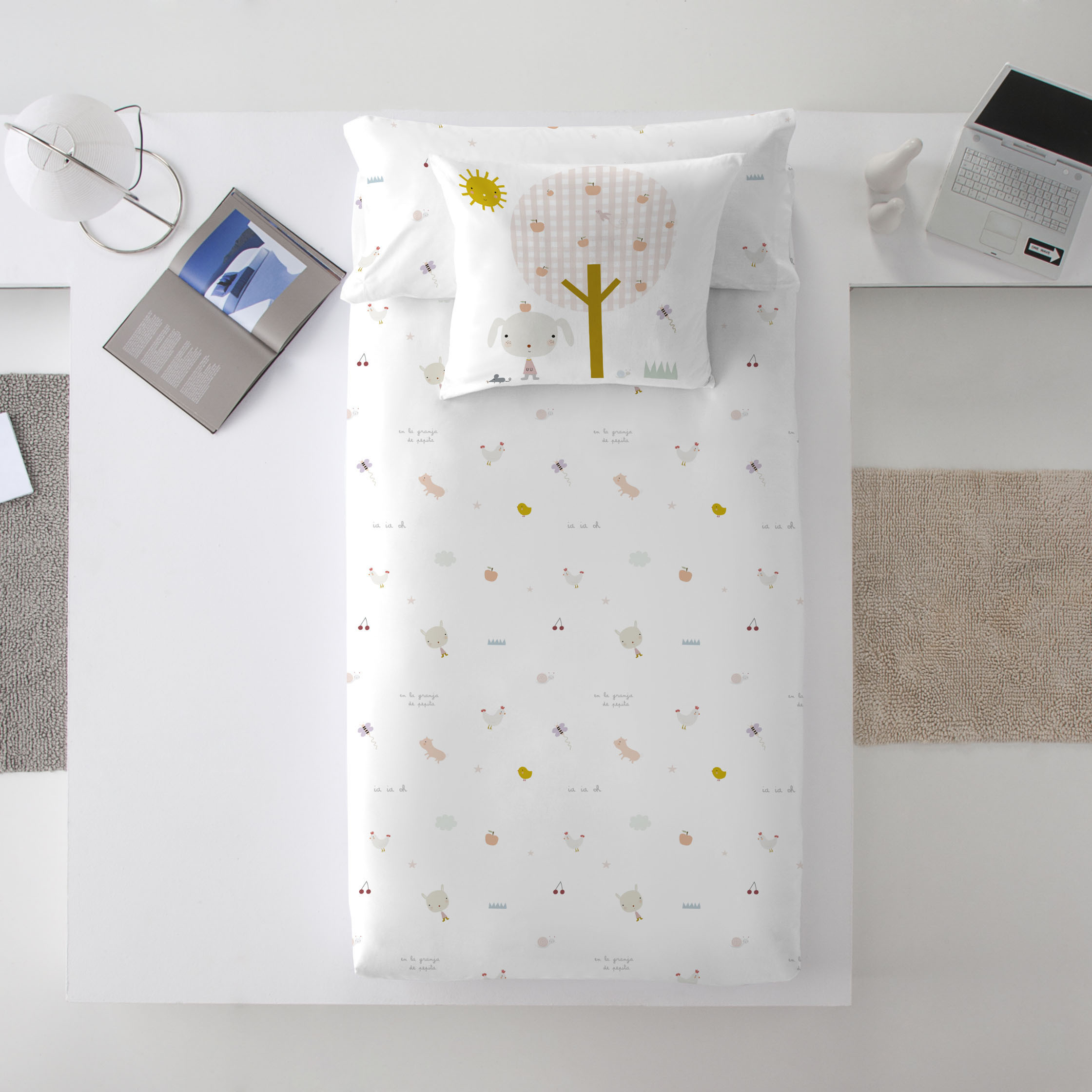 Haciendo el Indio - Funda Nórdica Estampada - Reversible - Infantil - Cierre Solapa - 100% Algodón - Incluye 1 Funda de Almohada - Granja