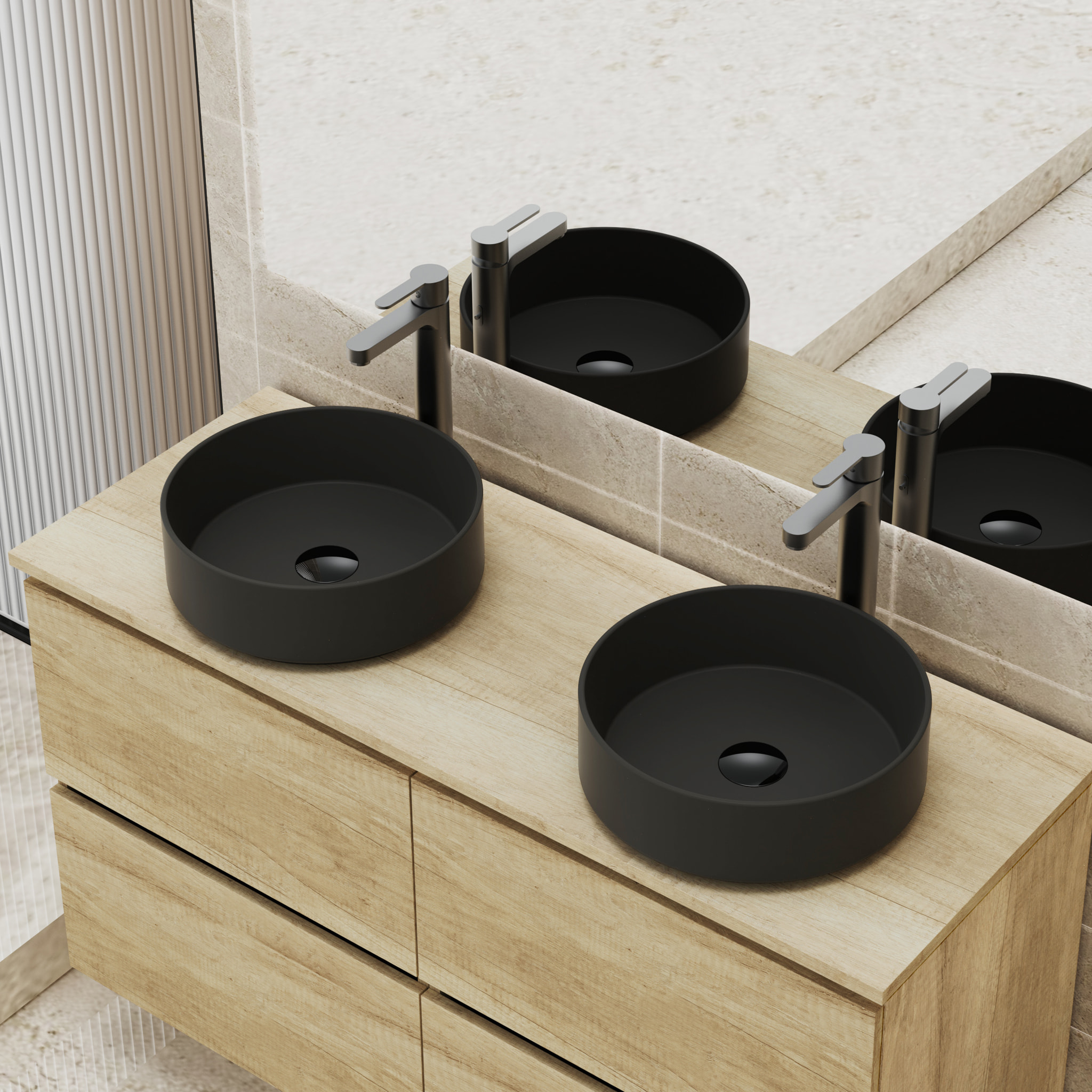 Conjunto de Baño Gloom | Mueble de Baño Suspendido | 140 cm Nature| Cuatro Cajones | Lavabo sobre Encimera | Mueble Montado | Alday