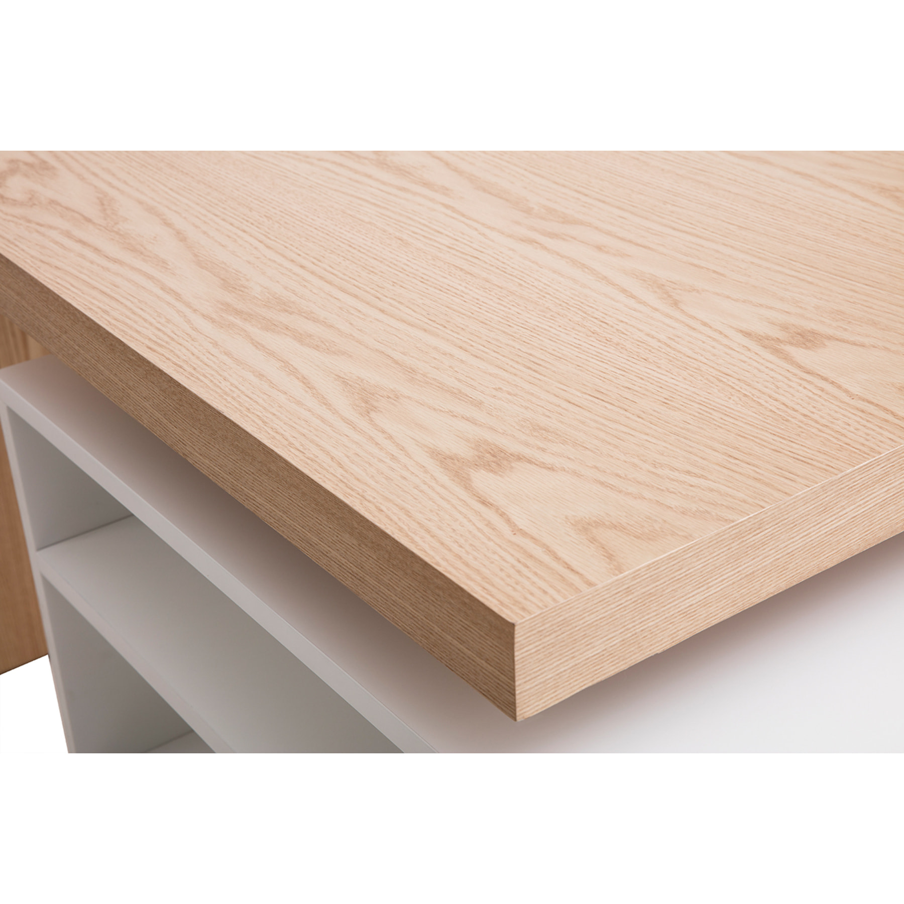 îlot - table de bar modulable avec rangement blanc mat et bois clair chêne L140-177 cm MAX