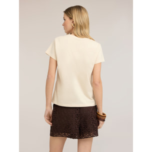 Motivi - T-shirt in jersey con cuore in paillettes - Beige