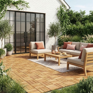Lot de dalles de terrasse 30x30cm bois d'acacia motif carré SARRAFO