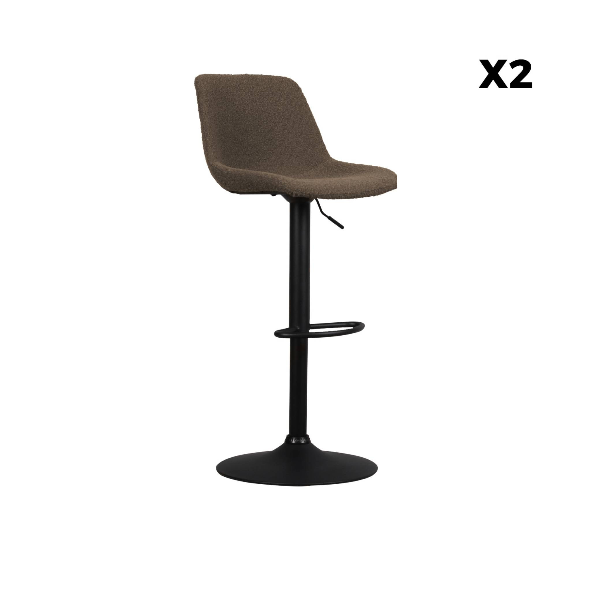 Lot de 2 tabourets de bar réglables - Noah - bouclette texturée taupe - hauteur réglable 60.5/81.5cm . repose-pieds