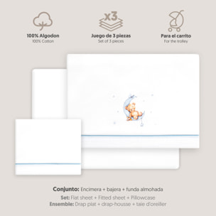 Triptico Coche Estampado Oso Luna Estrellas Bco/Azul