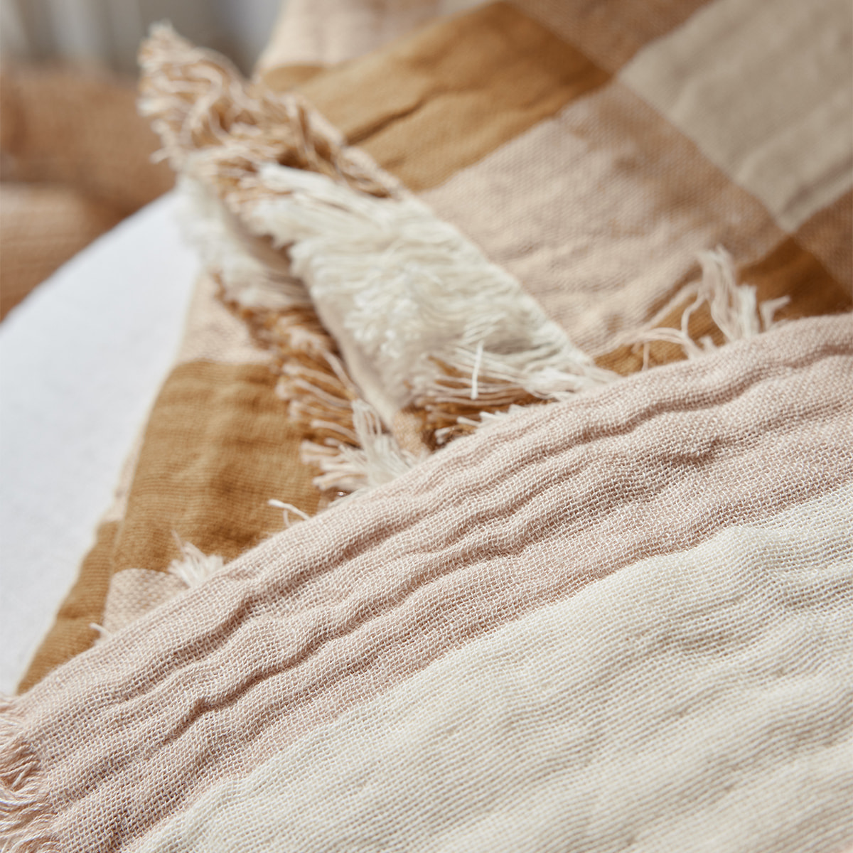 Plaid imprimé en gaze de coton, DAISY, Ocre