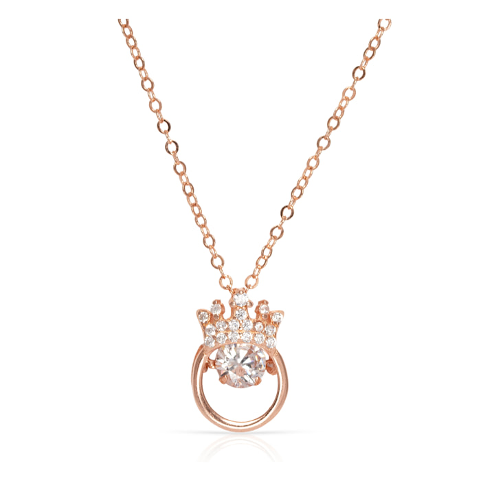 Collar de plata de ley 925 con colgante de corona con circón, acabado en color bronce y cierre de resorte.