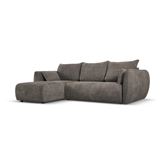 Canapé d'angle gauche convertible avec coffre de rangement "Matera" 4 places en chenille gris