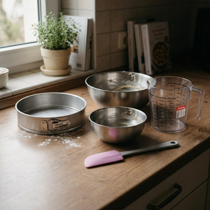 Set pâtisserie avec moule à manqué, 2 bols à mixer, verre mesureur et spatule Zenker