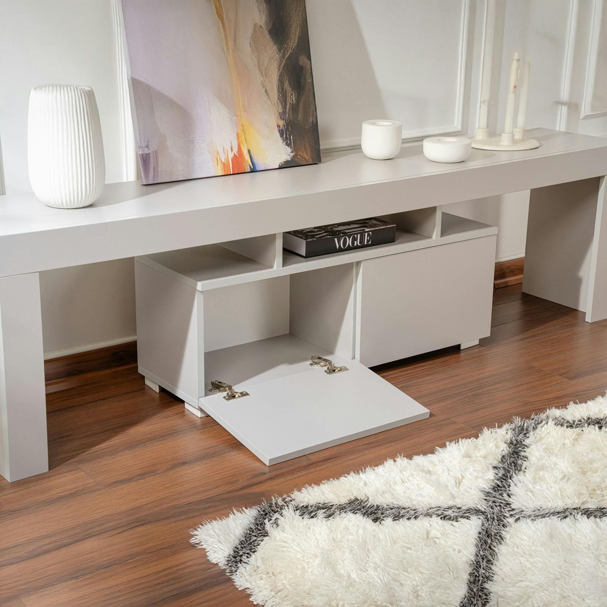 Banc TV moderne avec rangement - gris effet laque MARFA