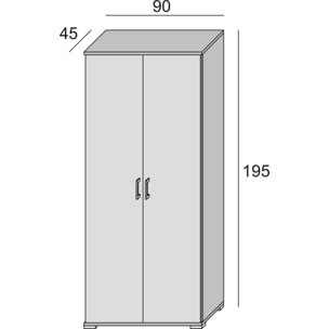 Armadio multiuso Alisso, Mobile lineare a 2 Ante battenti, Guardaroba a 4 ripiani regolabili, Scarpiera moderna, 100% Made in Italy, Cm 90x45h195, Bianco