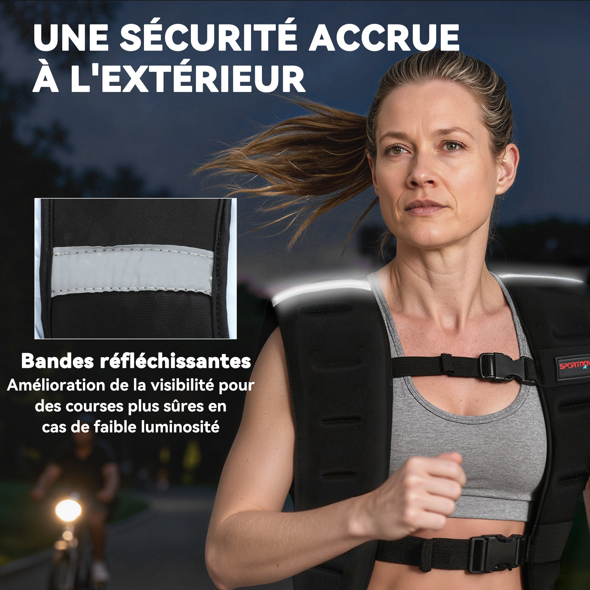 Gilet lesté veste lestée 8 Kg max. sangles réglables bandes réfléchissantes néoprène noir